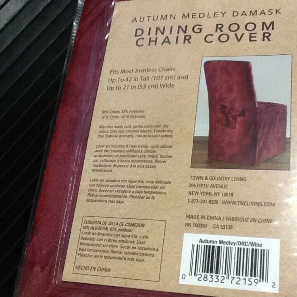 two new WINE color Autumn Medley Damask Chair Covers for Dining Room Chairs